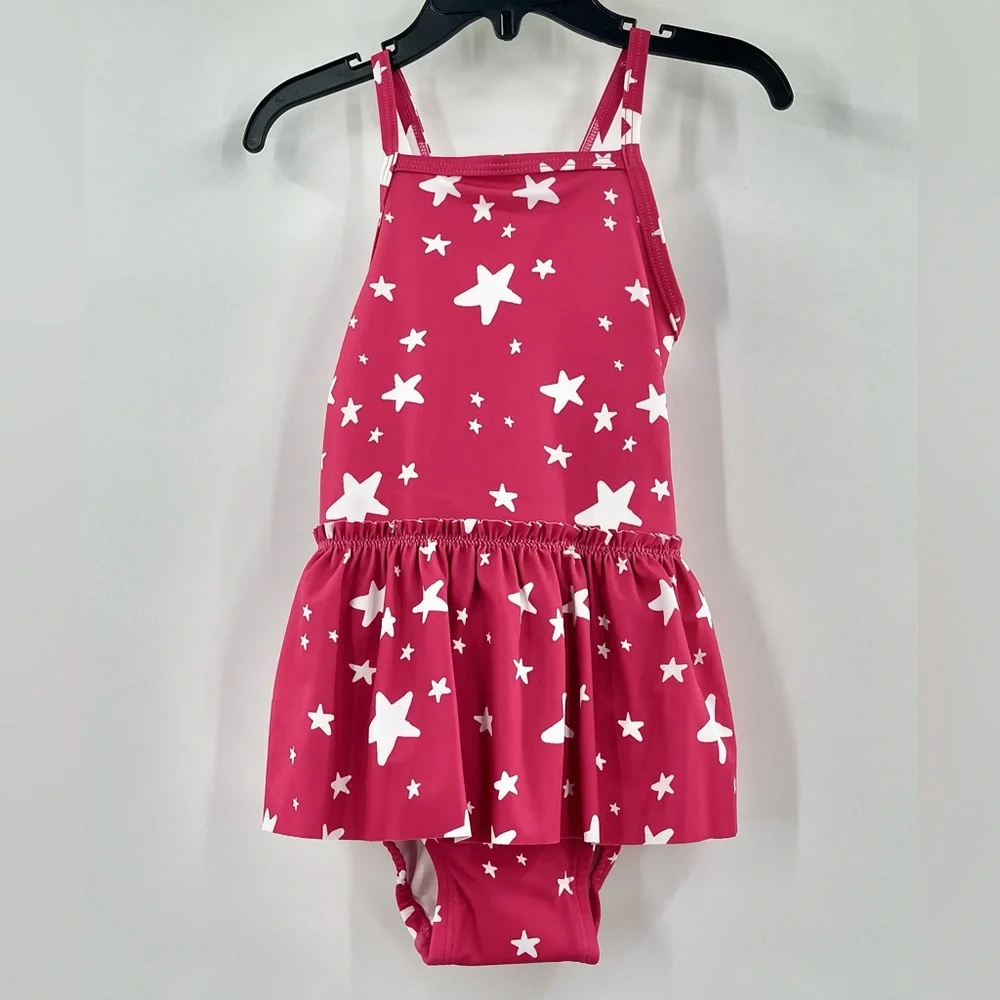 NEW HANNA ANDERSSON 1pc Skirted SwimSuit Girls Size 3 90 Moon & Back Hot Pink